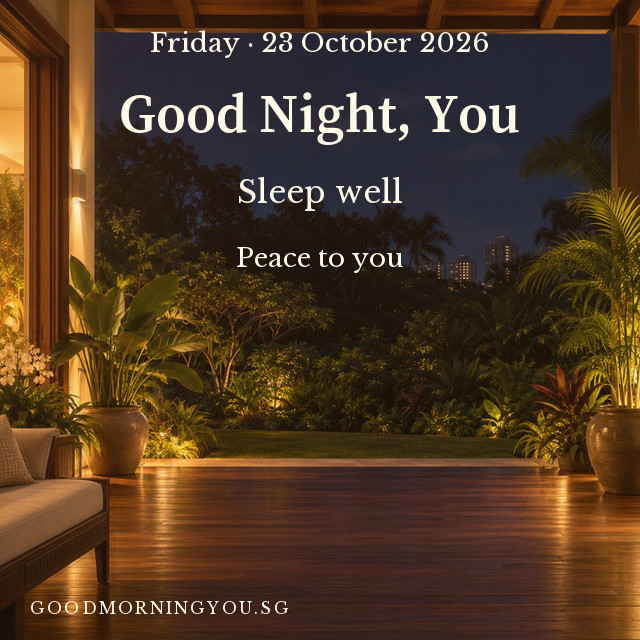 Singapore greeting card. Friday · 23 October 2026. Good Night, You. Sleep well. Peace to you.