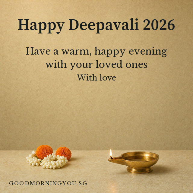 Happy Deepavali card with a lit brass lamp, marigolds and jasmine
