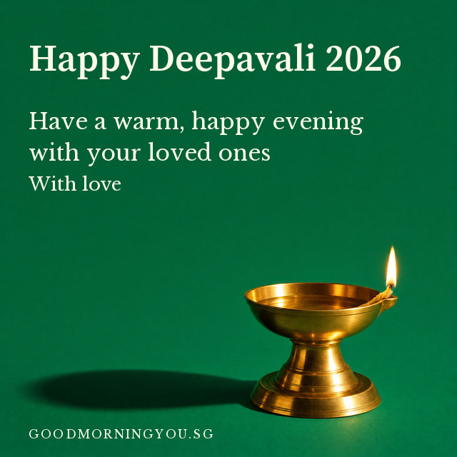 Happy Deepavali card with a lit brass lamp against an emerald-green backdrop