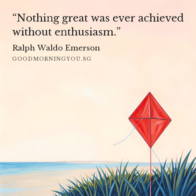 A red kite above coastal grass and pale apricot sky. “Nothing great was ever achieved without enthusiasm.” — Ralph Waldo Emerson